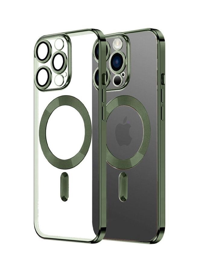 NIBEMINENT - MagSafe Case Magnetic Clear Soft TPU Plating Wireless Charging Compatible Shockproof Camera Lens Protection For Apple iPhone 14 Pro Olive Green - Image 1