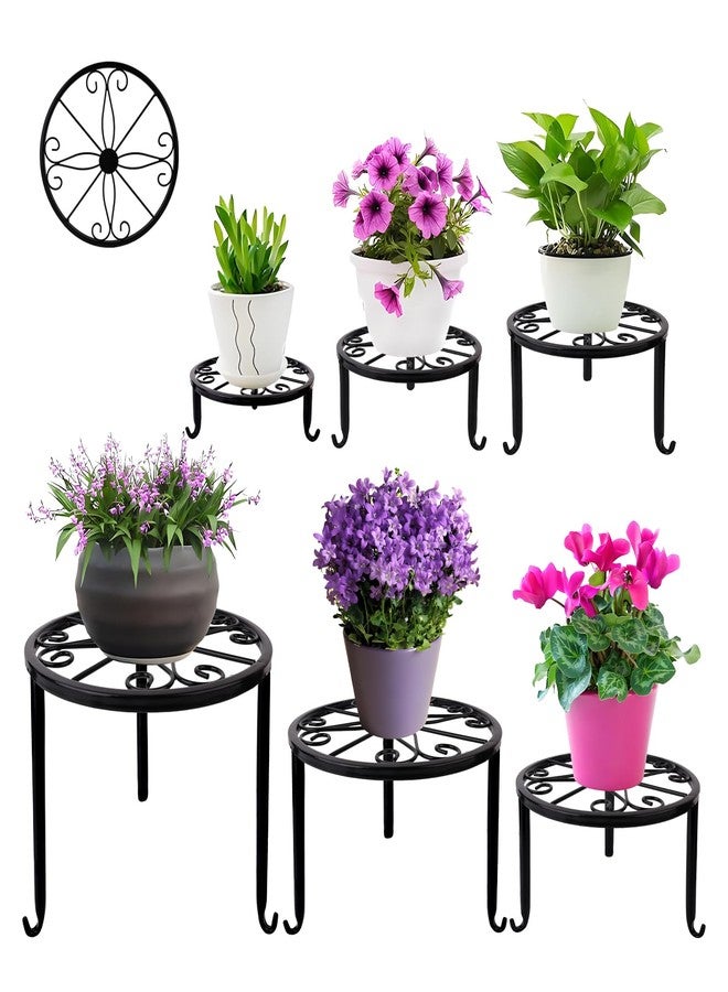 Acteomsly 6-Pack Metal Plant Stand,Heavy Duty Flower Pot Stands for Multiple Plant,Outdoor Anti-Rust Plant Pot Shelf, Round Plant Holder for Outdoor/Indoor Planter, Living Room, Balcony Decor (6PACK BLACK) - Image 1