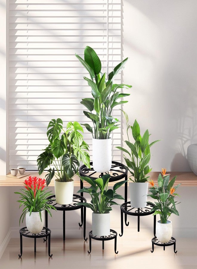 Acteomsly 6-Pack Metal Plant Stand,Heavy Duty Flower Pot Stands for Multiple Plant,Outdoor Anti-Rust Plant Pot Shelf, Round Plant Holder for Outdoor/Indoor Planter, Living Room, Balcony Decor (6PACK BLACK) - Image 2