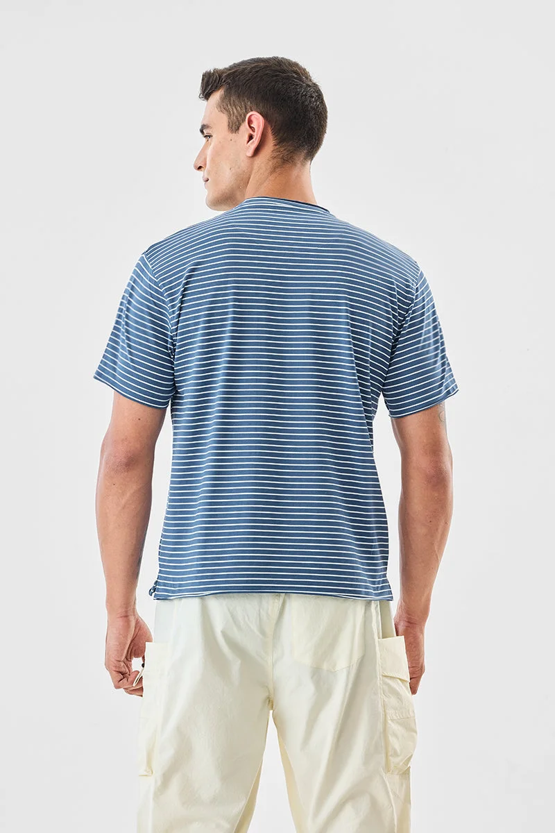 Snitch Blue Stripes Slim Fit Stretch T-Shirt for Men | Best Price UAE
