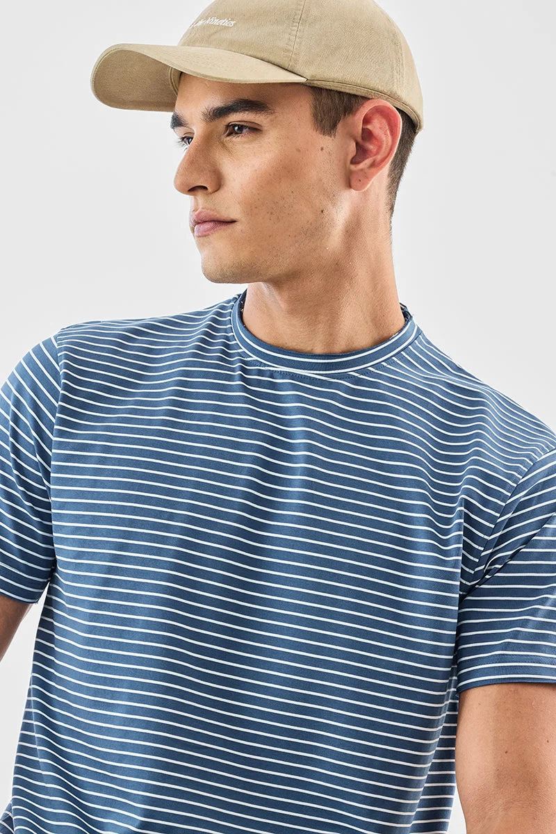 Snitch Blue Stripes Slim Fit Stretch T-Shirt for Men | Best Price UAE