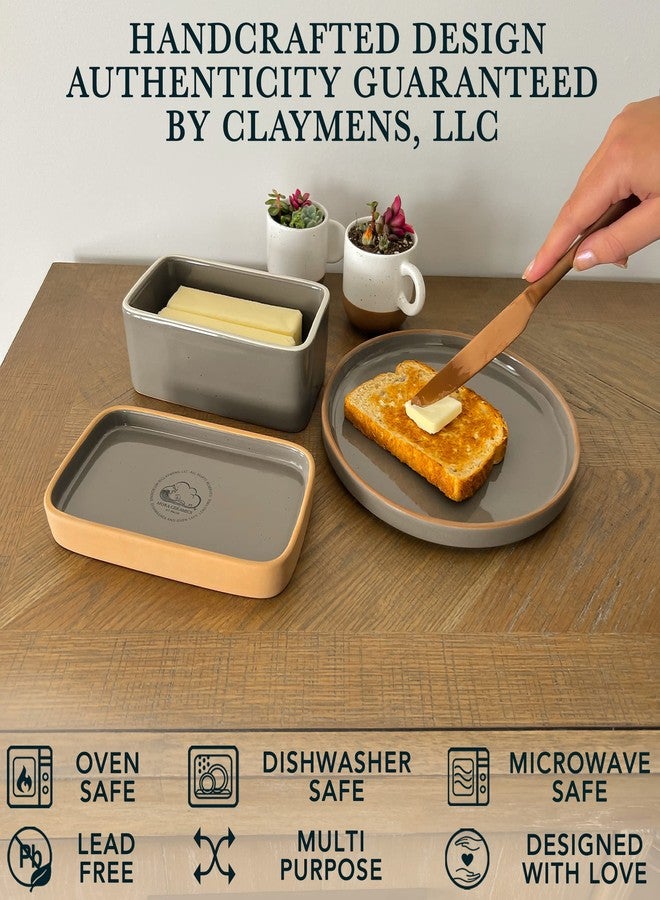 Mora Ceramic Two-in-One Butter Dish with Lid, Covered Butter Crock Container to Leave on Countertop - Large Storage Keeper/Holder for Kitchen, Gifts for Her, Butter Tray For Counter - Sesame Milk - Image 4