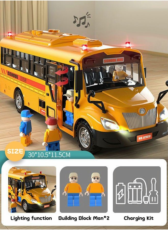 GROIC - School Bus Toy,Yellow School Bus Toys Gift for Kids with Lights Sounds and Openable Doors,Car Model,Educational Toys for Children - Image 1