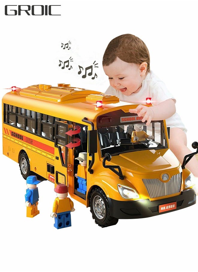 GROIC - School Bus Toy,Yellow School Bus Toys Gift for Kids with Lights Sounds and Openable Doors,Car Model,Educational Toys for Children - Image 1