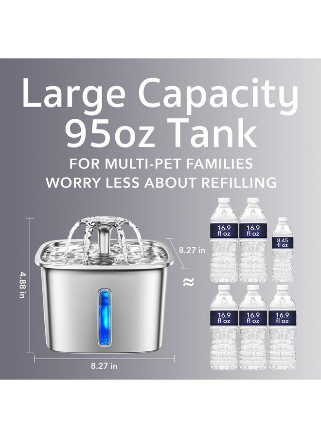 فيكن نافورة مياه للقطط من الفولاذ المقاوم للصدأ، حائزة على جائزة Veken Innovation، سعة 2.8 لتر/95 أونصة، مزودة بثلاثة فلاتر بديلة وثلاثة إسفنجات ترشيح مسبقة وسجادة سيليكون للقطط والكلاب (فضية) - Image 3