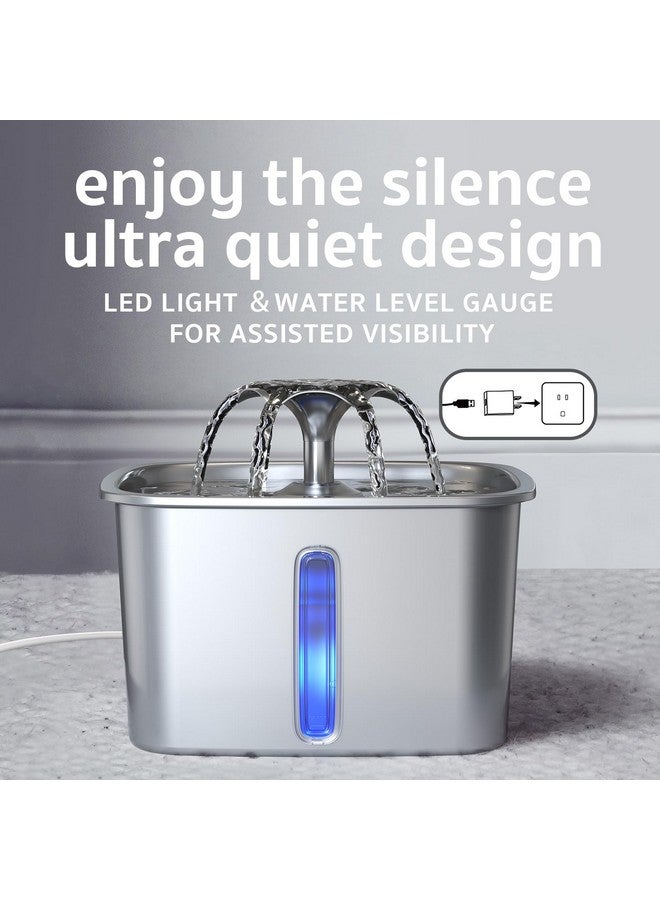 فيكن نافورة مياه للقطط من الفولاذ المقاوم للصدأ، حائزة على جائزة Veken Innovation، سعة 2.8 لتر/95 أونصة، مزودة بثلاثة فلاتر بديلة وثلاثة إسفنجات ترشيح مسبقة وسجادة سيليكون للقطط والكلاب (فضية) - Image 5