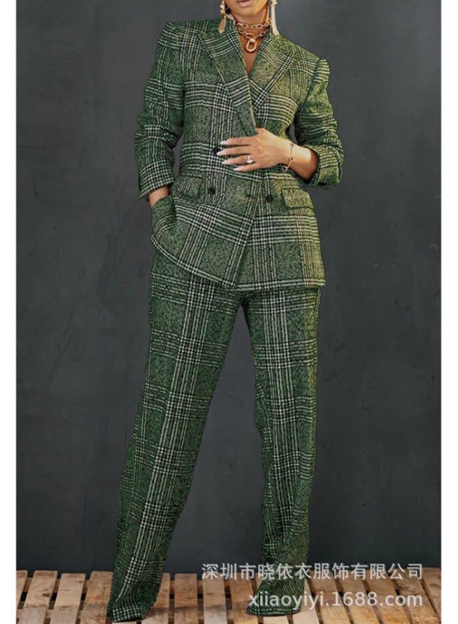 Special For European And American Temperament Commuter Women's Plaid Jacket Suit New Loose Trousers Two-piece Suit Suit