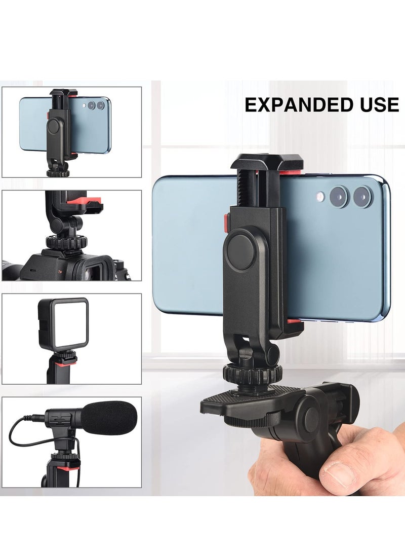 Cell Phone Tripod Mount Adapter Holder, with 2 Cold Shoe Camera Phone Hot Shoe Holder Adjustable Rubber Pad Clip for iPhone Samsung Video Live Streaming Vlogging Rig - Image 1