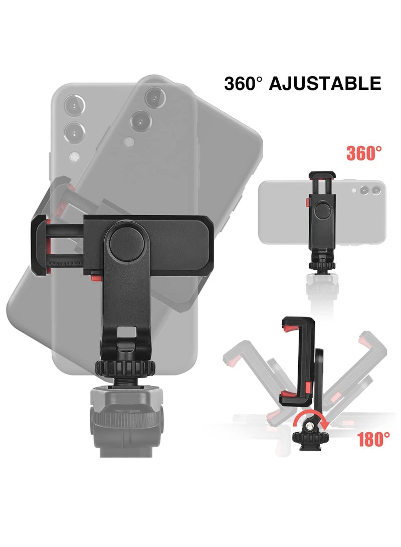 Cell Phone Tripod Mount Adapter Holder, with 2 Cold Shoe Camera Phone Hot Shoe Holder Adjustable Rubber Pad Clip for iPhone Samsung Video Live Streaming Vlogging Rig - Image 5
