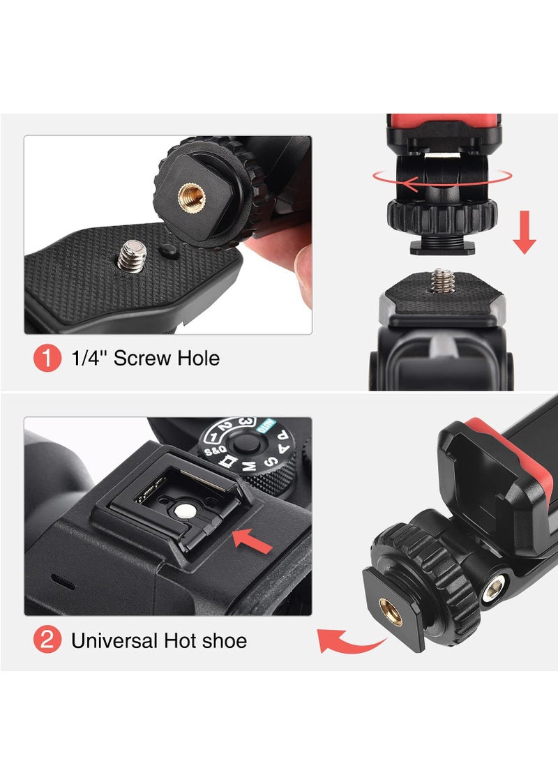 Cell Phone Tripod Mount Adapter Holder, with 2 Cold Shoe Camera Phone Hot Shoe Holder Adjustable Rubber Pad Clip for iPhone Samsung Video Live Streaming Vlogging Rig - Image 4
