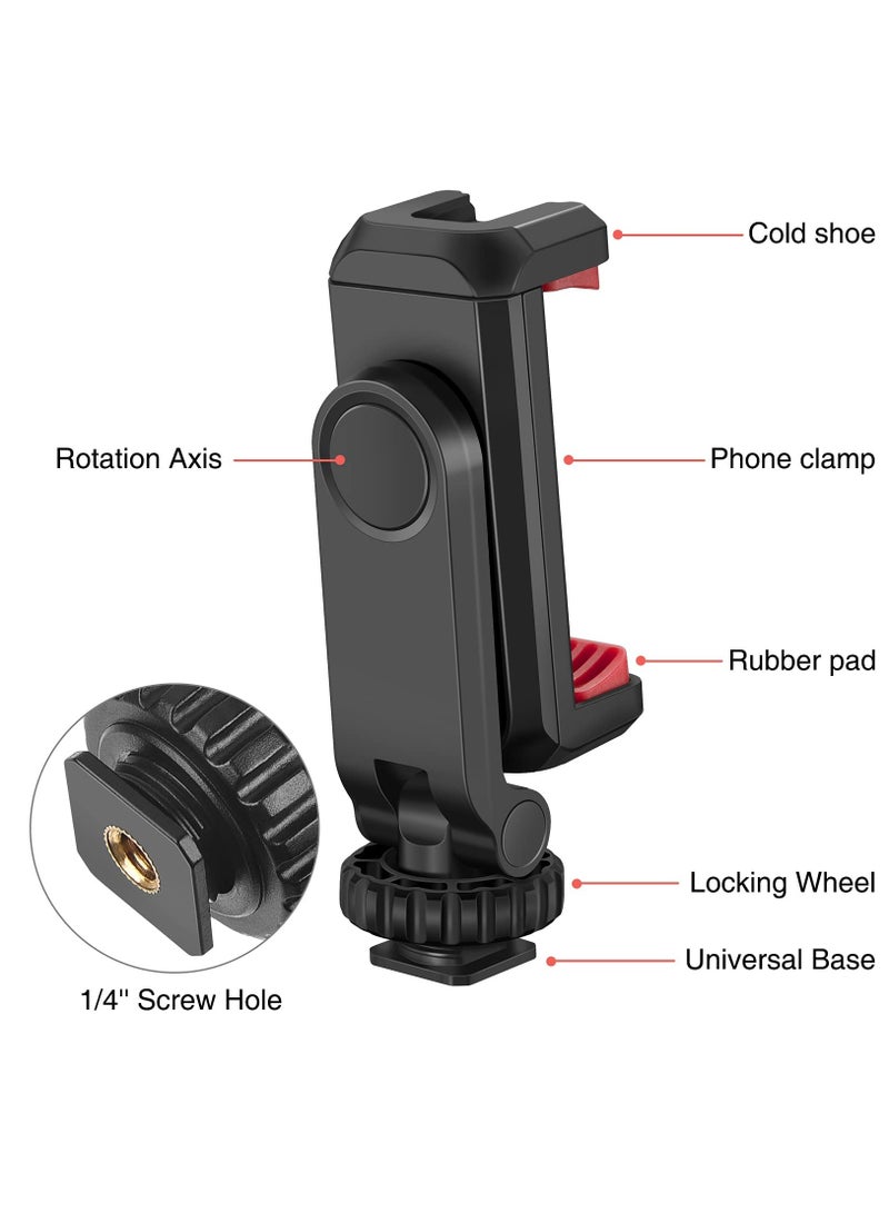 Cell Phone Tripod Mount Adapter Holder, with 2 Cold Shoe Camera Phone Hot Shoe Holder Adjustable Rubber Pad Clip for iPhone Samsung Video Live Streaming Vlogging Rig - Image 3