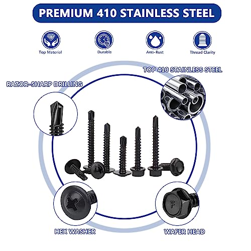 JROUTH 465 PCS Self Drilling Screws, 410 Stainless Steel Self Tapping Screws #8#10 for Metal-2 Type Head（Hex/Round） 1/2" to 2" Sheet Metal Screws Assortment Set for Building, Metal, Wood, and Plastic - Image 3