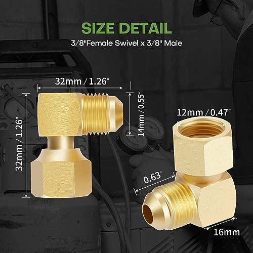 Litorange 1 PCS Propane Gas Oil 90° Elbow Connector Coupling Fittings For Olympian Low Pressure Gas Fired Heaters Replacement for Camco 57633, For BBQ Grill, 3/8" Female Swivel Flare x 3/8" Male Flare - Image 2