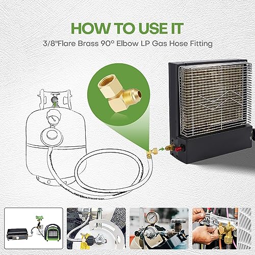 Litorange 1 PCS Propane Gas Oil 90° Elbow Connector Coupling Fittings For Olympian Low Pressure Gas Fired Heaters Replacement for Camco 57633, For BBQ Grill, 3/8" Female Swivel Flare x 3/8" Male Flare - Image 3