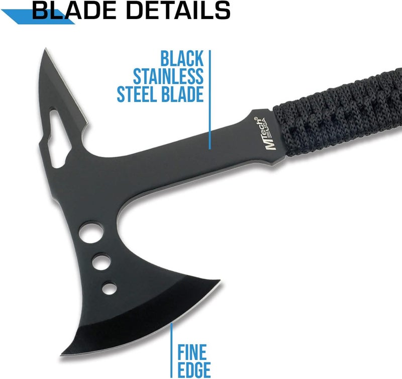 MTECH USA MT-AXE8 Camping Axe, Black Stainless Steel, Cord Wrapped Handle, 15-Inch Overall - Image 3