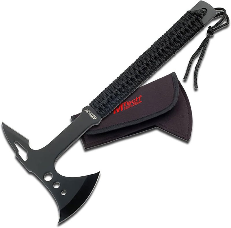 MTECH USA MT-AXE8 Camping Axe, Black Stainless Steel, Cord Wrapped Handle, 15-Inch Overall - Image 1