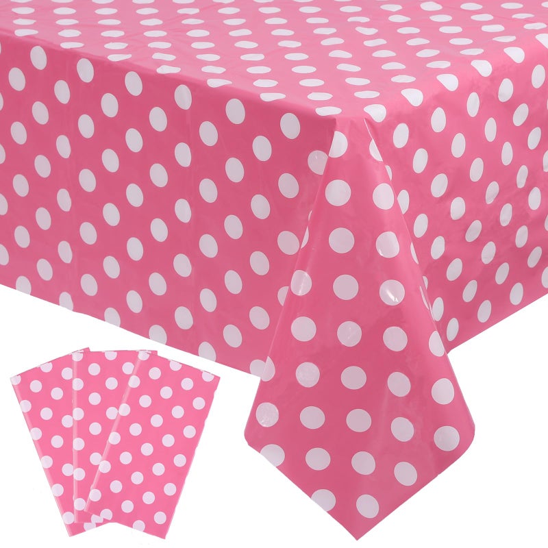 Kesfey 3 Packs Minnie Mouse Tablecloth 54 x 108 Inch Pink Polka Dot Table Cloths Disposable Plastic Pink Waterproof Picnic Table Covers Pink and White Dots Minnie Tablecover for Birthday Party - Image 1