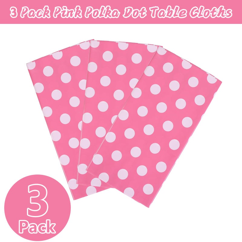 Kesfey 3 Packs Minnie Mouse Tablecloth 54 x 108 Inch Pink Polka Dot Table Cloths Disposable Plastic Pink Waterproof Picnic Table Covers Pink and White Dots Minnie Tablecover for Birthday Party - Image 3