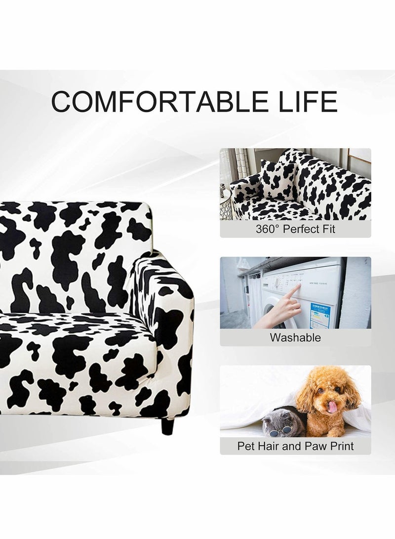 Elastic Sofa Cover Printed Dustproof Anti-Slip for 3 Cushions Universal Furniture with 1 Pillowcase (190-230cm, Black and White Spots) - Image 4