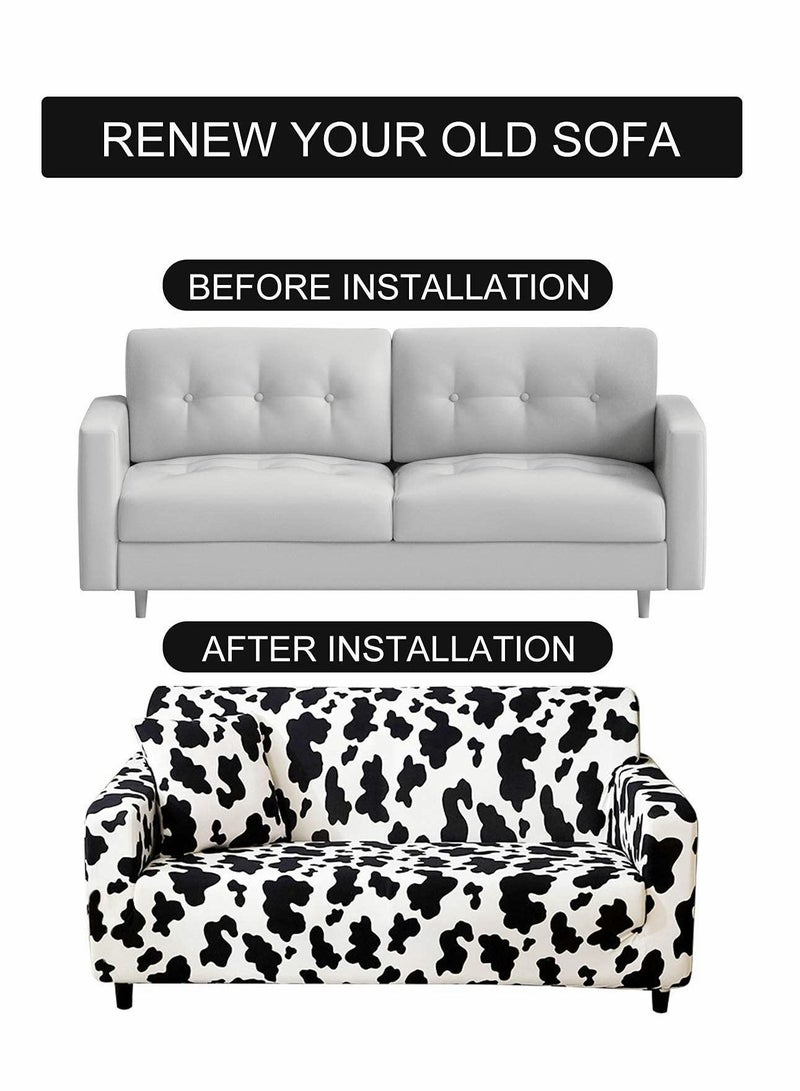 Elastic Sofa Cover Printed Dustproof Anti-Slip for 3 Cushions Universal Furniture with 1 Pillowcase (190-230cm, Black and White Spots) - Image 3