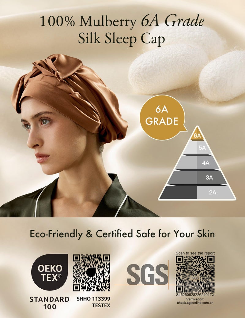 ليلي سيلك Lilysilk 100 ٪ 22mm نقي التوت الحرير قبعة النوم نساء غطاء محرك السيارة الطبيعي للنوم للنوم العناية بالشعر غلاف دش للاستحمام مع فرقة مرنة طويلة على التوفي - Image 3