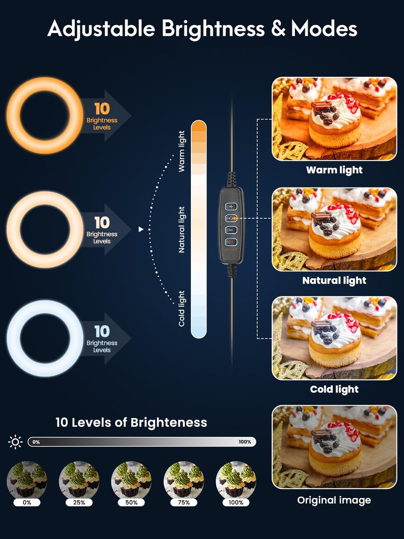 LUXSURE Ring Light for Desk with Stand,Overhead Camera/Phone Mount with 10.5" Ring Lights for iPhone,Phone Tripod with Light Adjustable Lighting for Video Recording,Cooking,Live Stream,Content Creator - Image 4