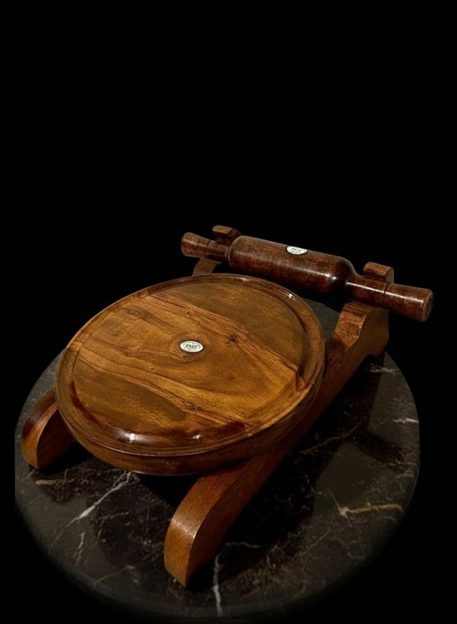 Either Wooden Chakla Belan Set, Round Roti Maker Board with Rolling Pin and Stand, Brown - Image 5
