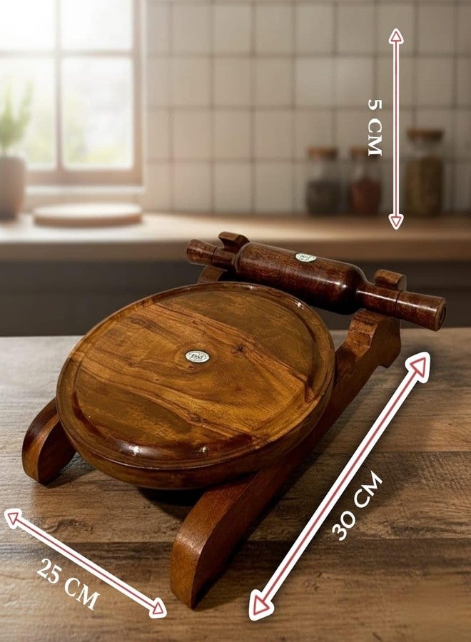 Either Wooden Chakla Belan Set, Round Roti Maker Board with Rolling Pin and Stand, Brown - Image 4