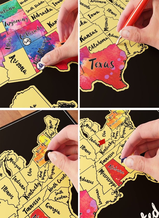 TRAVELISIMO Scratch Off Map of The United States, 12x17 inch Scratch USA with 25 Unique Accessories & Colorful Design, Perfect Scratch Map of United States for Travel, 50 States Travel Tracker - Image 5