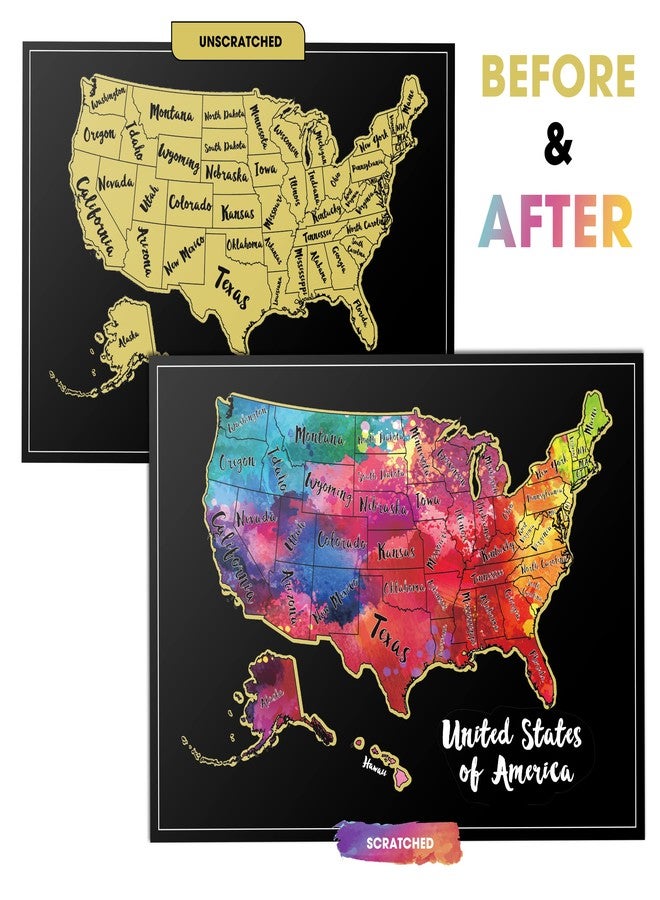 TRAVELISIMO Scratch Off Map of The United States, 12x17 inch Scratch USA with 25 Unique Accessories & Colorful Design, Perfect Scratch Map of United States for Travel, 50 States Travel Tracker - Image 2