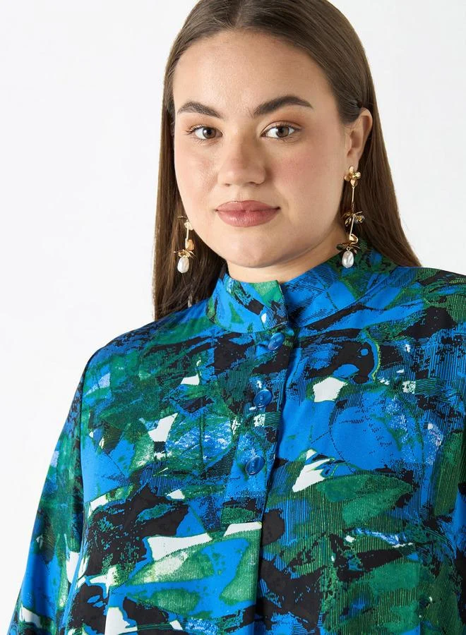 أولا بوبكن بلوزة مقاس كبير بأكمام طويلة وطول غير متساوي وطبعات من أولا بوبكن