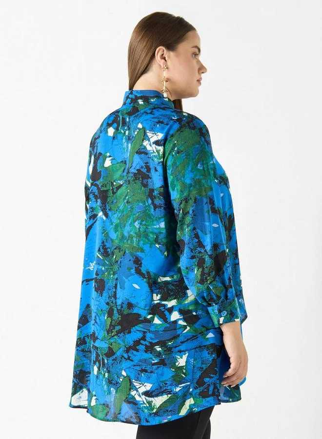 أولا بوبكن بلوزة مقاس كبير بأكمام طويلة وطول غير متساوي وطبعات من أولا بوبكن