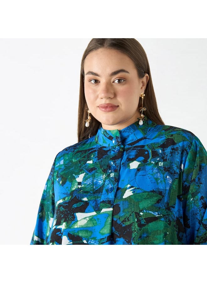 Ulla Popken Plus Size Ulla Popken All-Over Print High Low Top with Long Sleeves  - Image 4