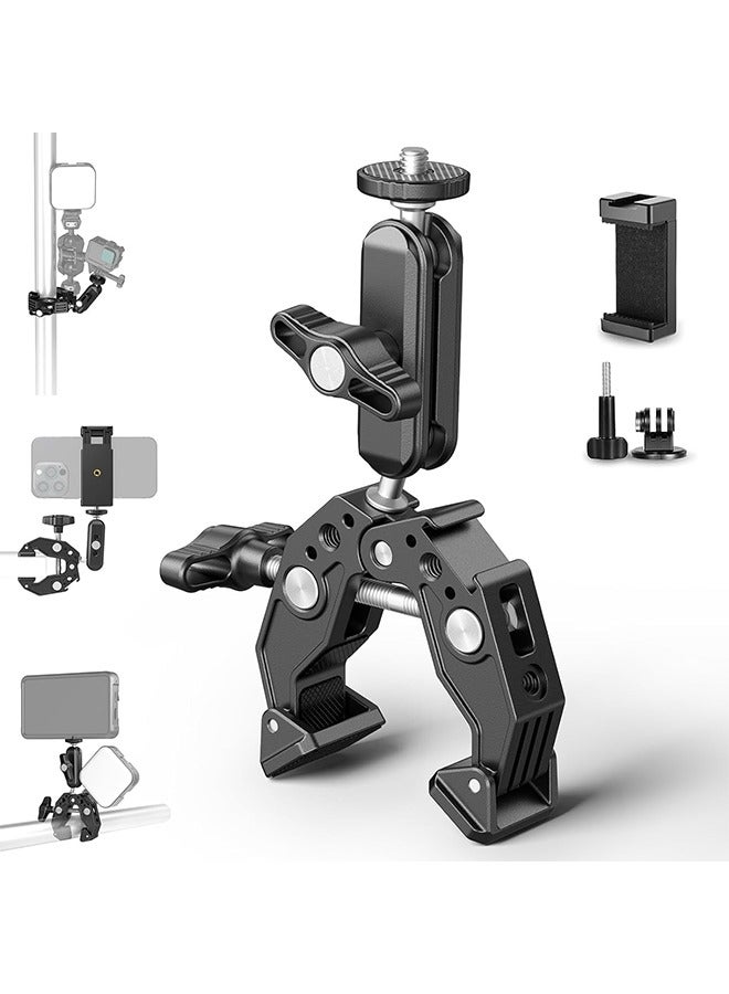 NEEWER Super Clamp with 3 Dual Ballhead Magic Arm, Cold Shoe, 1/4 Threads, Phone/Action Camera Mount Adapter for Desk Tripod Tube Crossbar Gimbal Rods Compatible with SmallRig GoPro DJI, ST83 - Image 1