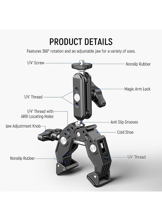 NEEWER Super Clamp with 3 Dual Ballhead Magic Arm, Cold Shoe, 1/4 Threads, Phone/Action Camera Mount Adapter for Desk Tripod Tube Crossbar Gimbal Rods Compatible with SmallRig GoPro DJI, ST83 - Image 3