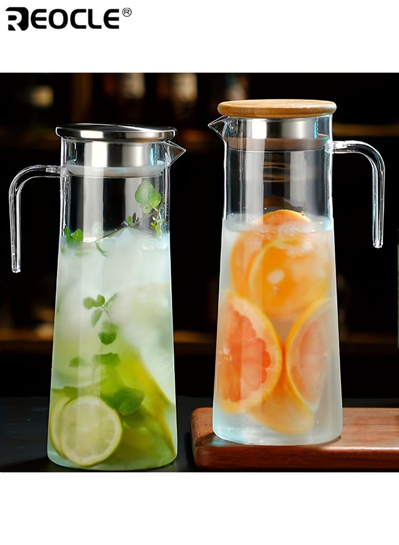 REOCLE 1100ml Glass Pitcher with Lid 37 Oz Easy Clean and Heat Resistance Borosilicate Glass Jug Glass Juice Jug for Hot or Cold Water Milk Ice Tea and Juice Beverage - Image 3