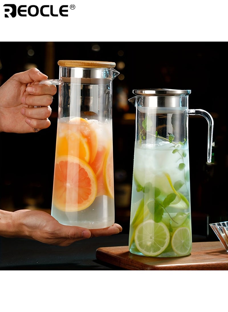 REOCLE 1100ml Glass Pitcher with Lid 37 Oz Easy Clean and Heat Resistance Borosilicate Glass Jug Glass Juice Jug for Hot or Cold Water Milk Ice Tea and Juice Beverage - Image 4