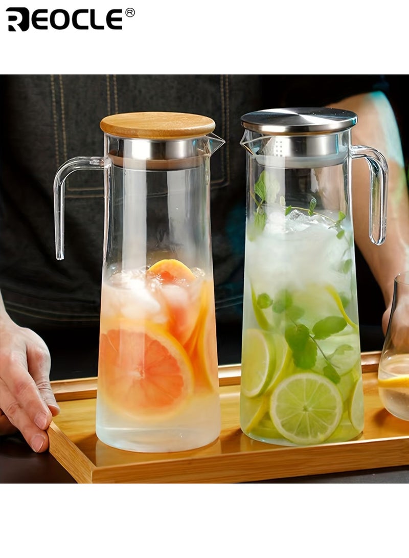 REOCLE 1100ml Glass Pitcher with Lid 37 Oz Easy Clean and Heat Resistance Borosilicate Glass Jug Glass Juice Jug for Hot or Cold Water Milk Ice Tea and Juice Beverage - Image 5