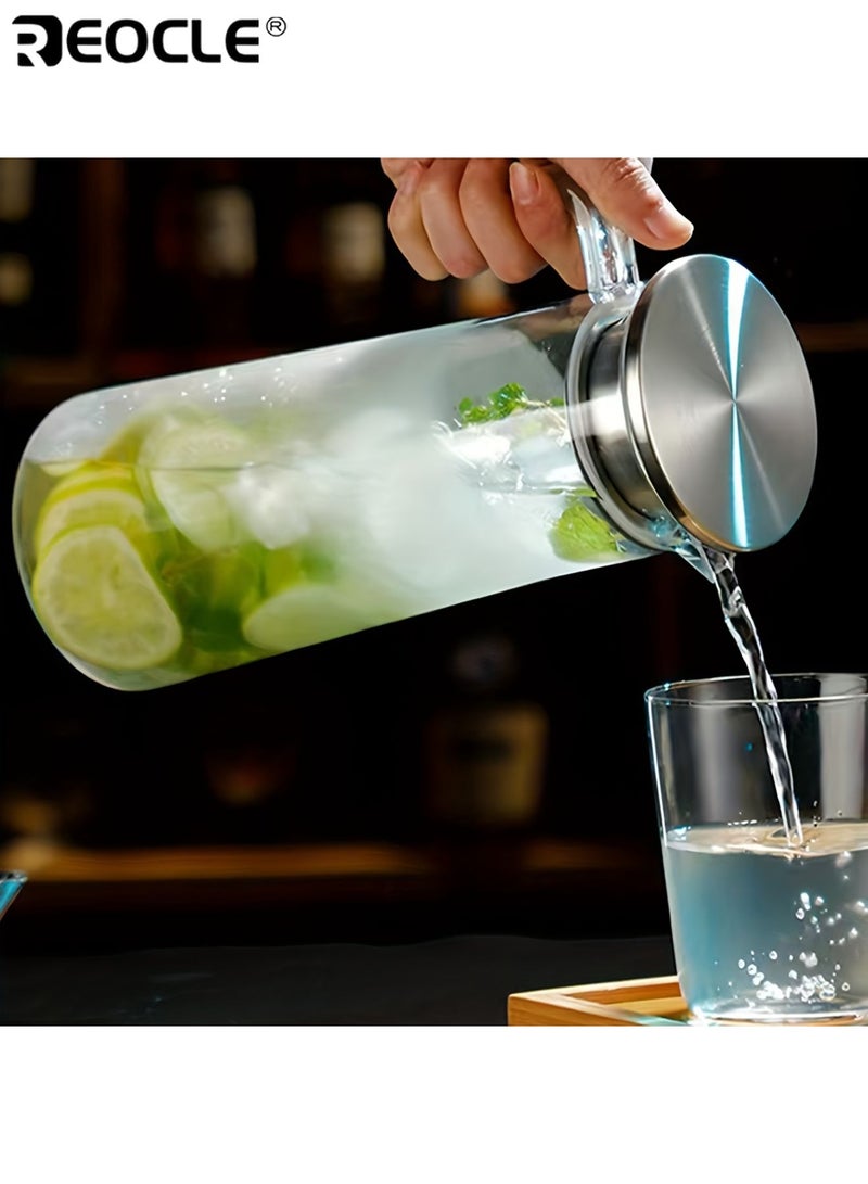 REOCLE 1100ml Glass Pitcher with Lid 37 Oz Easy Clean and Heat Resistance Borosilicate Glass Jug Glass Juice Jug for Hot or Cold Water Milk Ice Tea and Juice Beverage - Image 1