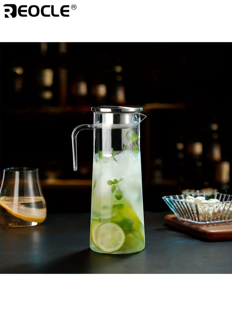 REOCLE 1100ml Glass Pitcher with Lid 37 Oz Easy Clean and Heat Resistance Borosilicate Glass Jug Glass Juice Jug for Hot or Cold Water Milk Ice Tea and Juice Beverage - Image 2