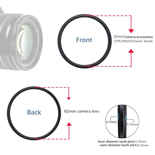 Amopofo 62mm to 52mm Camera Filter Ring /62mm to 52mm Step-Down Ring Filter Adapter for 52mm UV,ND,CPL,Metal Step-Down Ring - Image 4