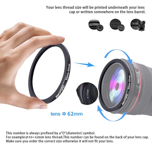 Amopofo 62mm to 52mm Camera Filter Ring /62mm to 52mm Step-Down Ring Filter Adapter for 52mm UV,ND,CPL,Metal Step-Down Ring - Image 3