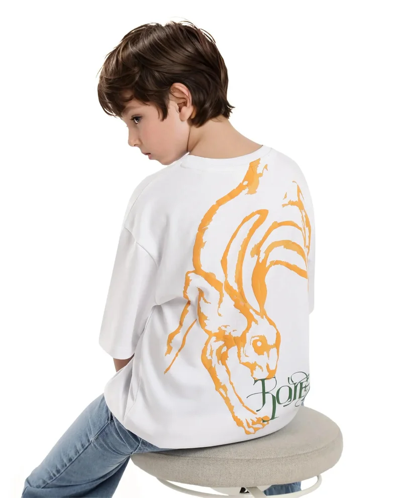 Rare Ones Rare Ones Kids Pete White Cotton Half Sleeves Crew Neck Oversized Fit HD Print Branded T-Shirt