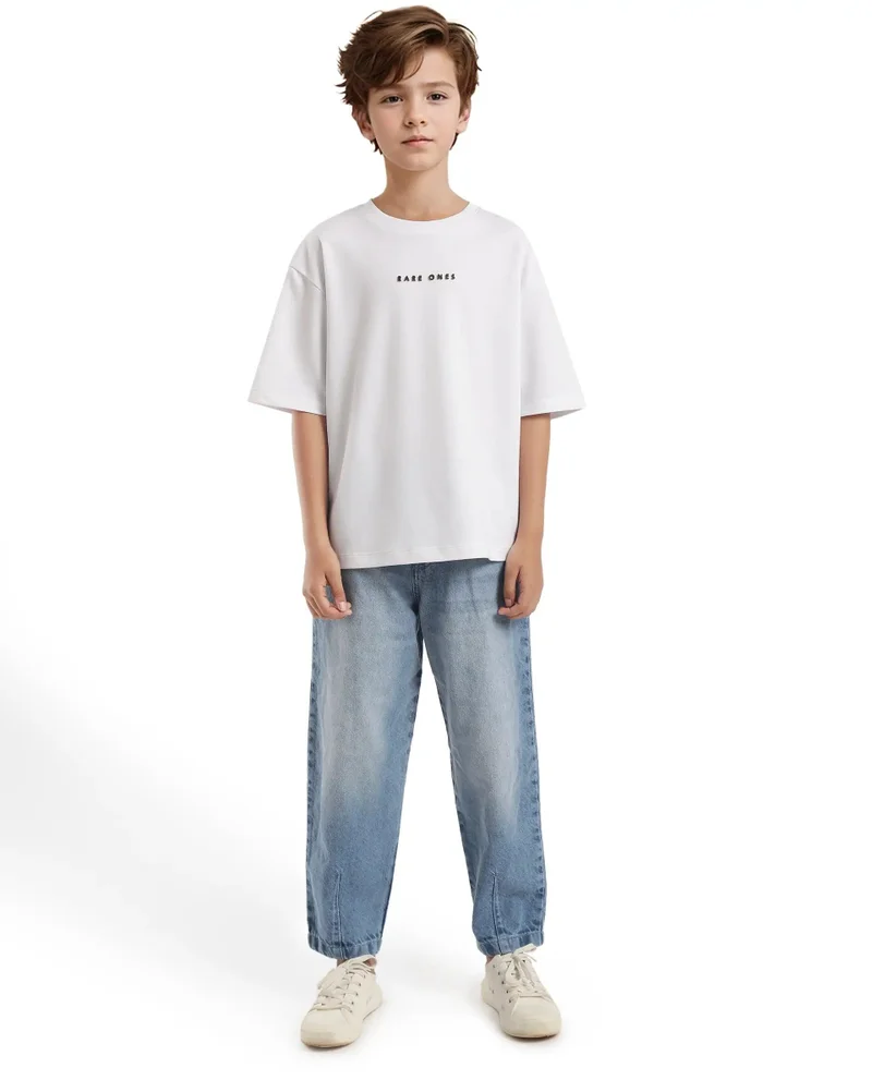 Rare Ones Rare Ones Kids Pete White Cotton Half Sleeves Crew Neck Oversized Fit HD Print Branded T-Shirt