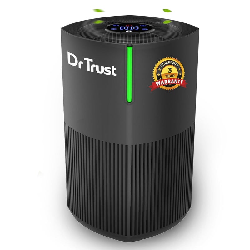 Dr Trust USA Zurich Portable Room Air Purifier HEPA Filter UV 4 Stage Filtration Air Quality Monitoring Low Noise 360 Air Inlet Removes 9997 Pollutants Dust Smoke Bacterial Particles Black - Image 1