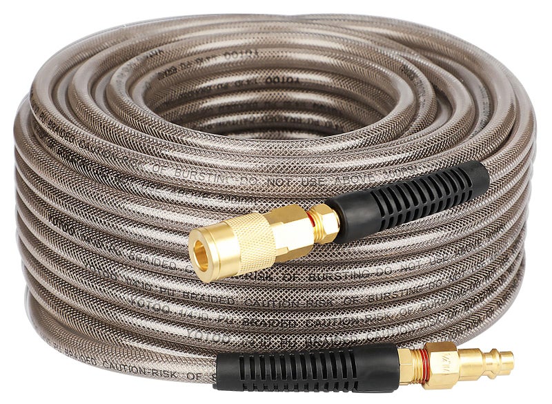 YOTOO Reinforced Polyurethane Air Hose 14 Inner Diameter by 100 Long Flexible Heavy Duty Air Compressor Hose with Bend Restrictor 14 Swivel Industrial Quick Coupler and Plug Gray - Image 2