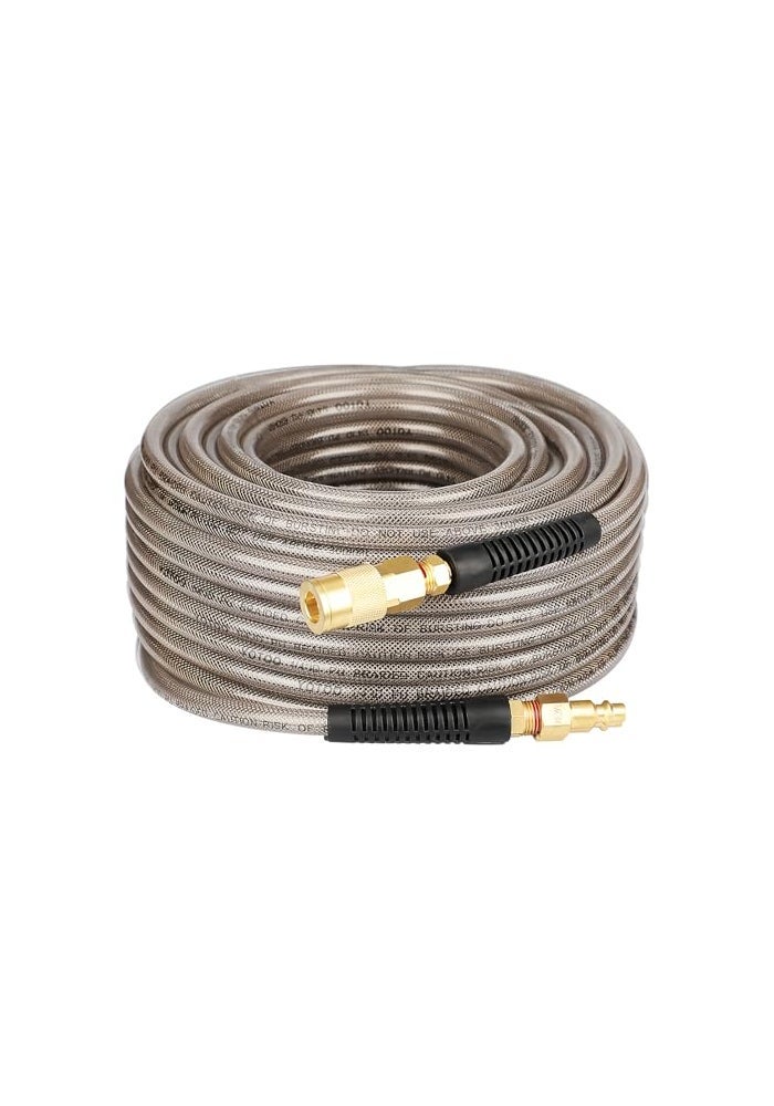 YOTOO Reinforced Polyurethane Air Hose 14 Inner Diameter by 100 Long Flexible Heavy Duty Air Compressor Hose with Bend Restrictor 14 Swivel Industrial Quick Coupler and Plug Gray - Image 1