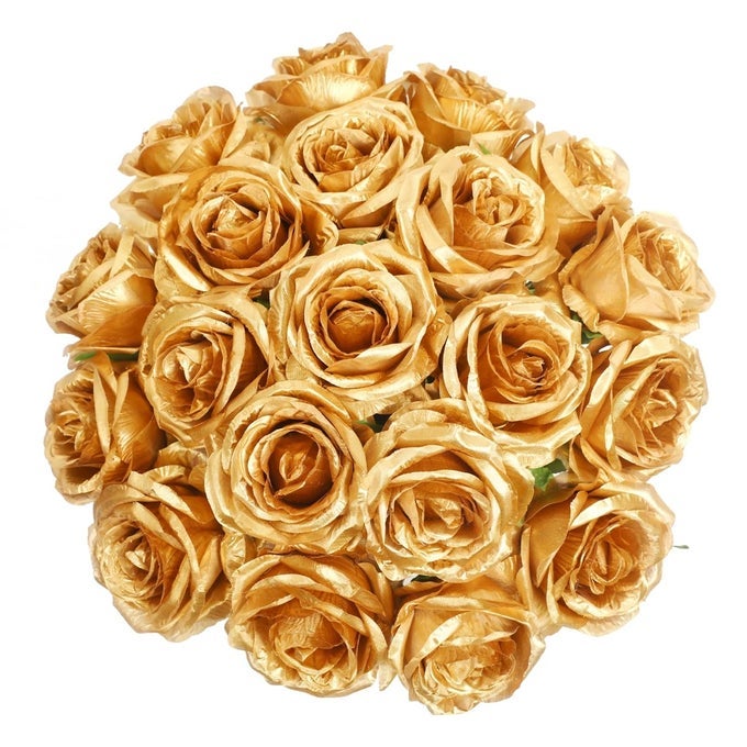 10 PCS ARTIFICIAL ROSES FLOWERS REALISTIC BLOSSOM ROSES REAL TOUCH SILK ROSE SINGLE FAKE FLOWER LONG STEM BOUQUETS FOR HOME WEDDING PARTY DECORATION 10PCS GOLD