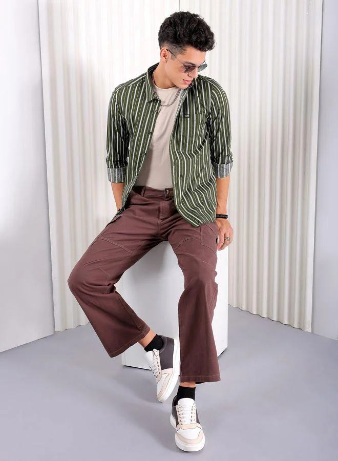 The Indian Garage Co Men Slim Fit Multi Striped Full Sleeves Cutaway Collar Casual Shirt