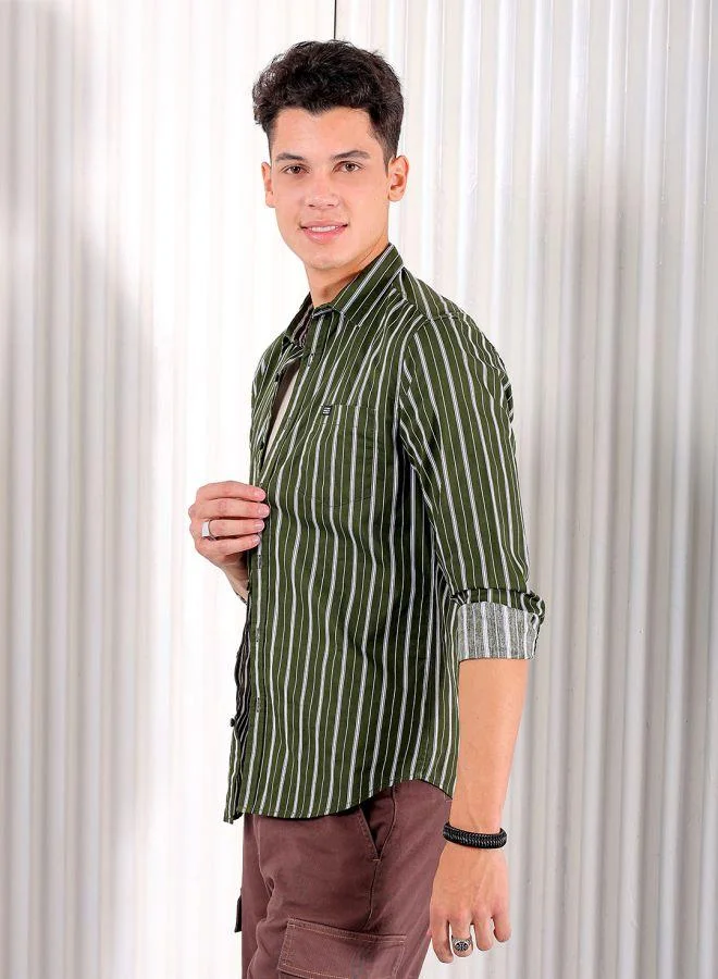 The Indian Garage Co Men Slim Fit Multi Striped Full Sleeves Cutaway Collar Casual Shirt